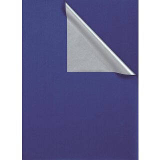 Geschenkspapier 2-Color, ca. 60g/m² / - Kraftpapier weiß, gerippt, beidseitig bedruckt, umgelegte Ecke, Farbe: Blau/Silber